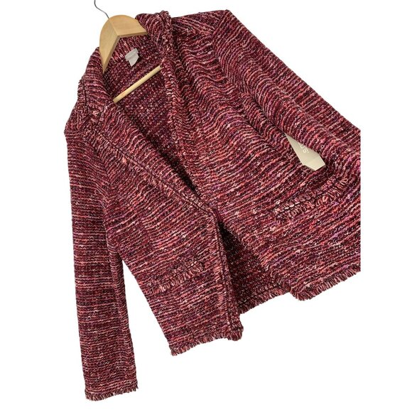 Chicos Womens Tweed Fringe Detail Blazer Jacket Size L Red/Pink RH10465 - Picture 1 of 10